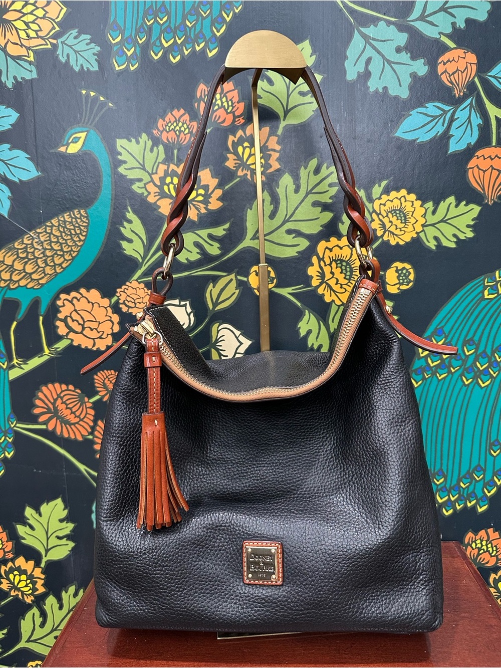 Dooney & Bourke Pebble Grain Black Leather Tassel Hobo Shoulder Bag w/ Dust Bag - Picture 3 of 15